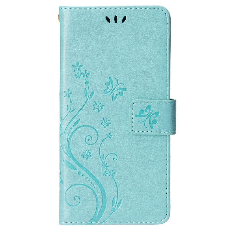 Flip Case Für iPhone 15 Plus Blumen Und Schmetterlinge