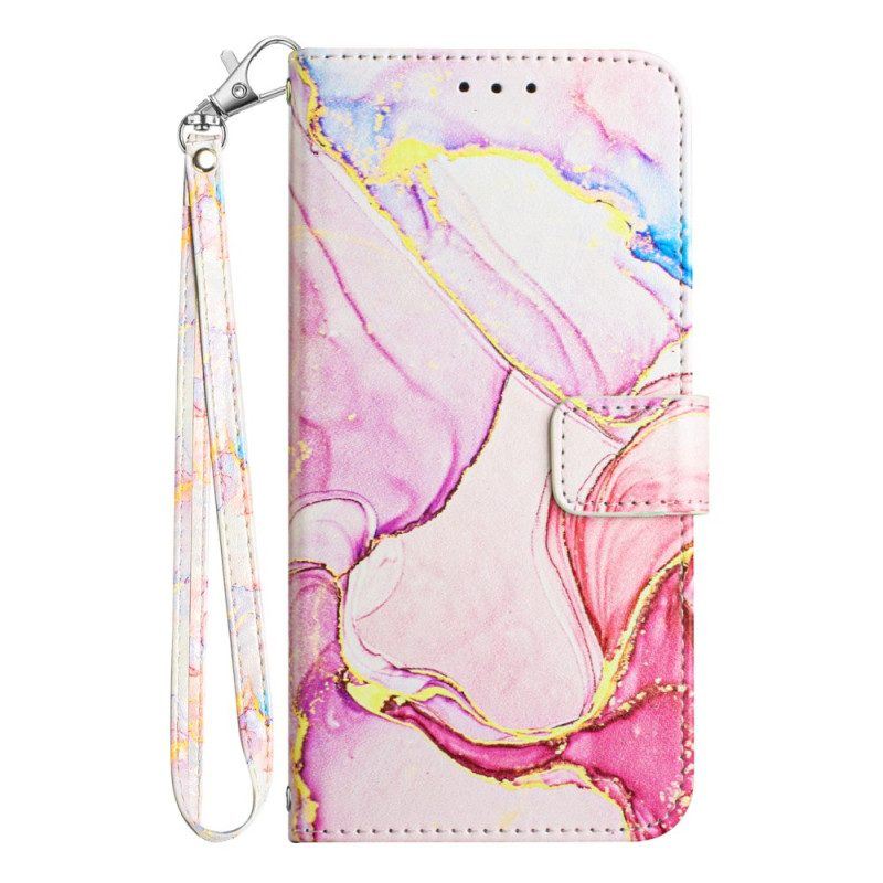 Flip Case Für iPhone 15 Plus Marmor Mit Lanyard