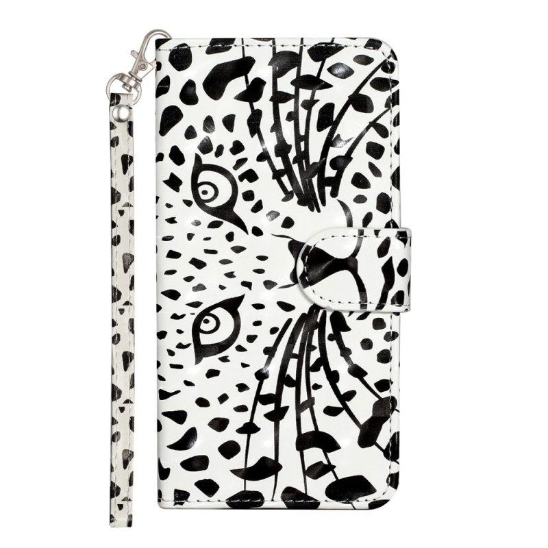 Flip Case Für iPhone 15 Plus Mit Kordel 3d-leopard Mit Riemen