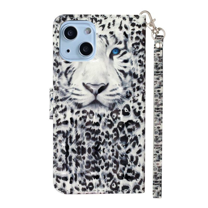 Flip Case Für iPhone 15 Plus Mit Kordel 3d-leopard Mit Riemen