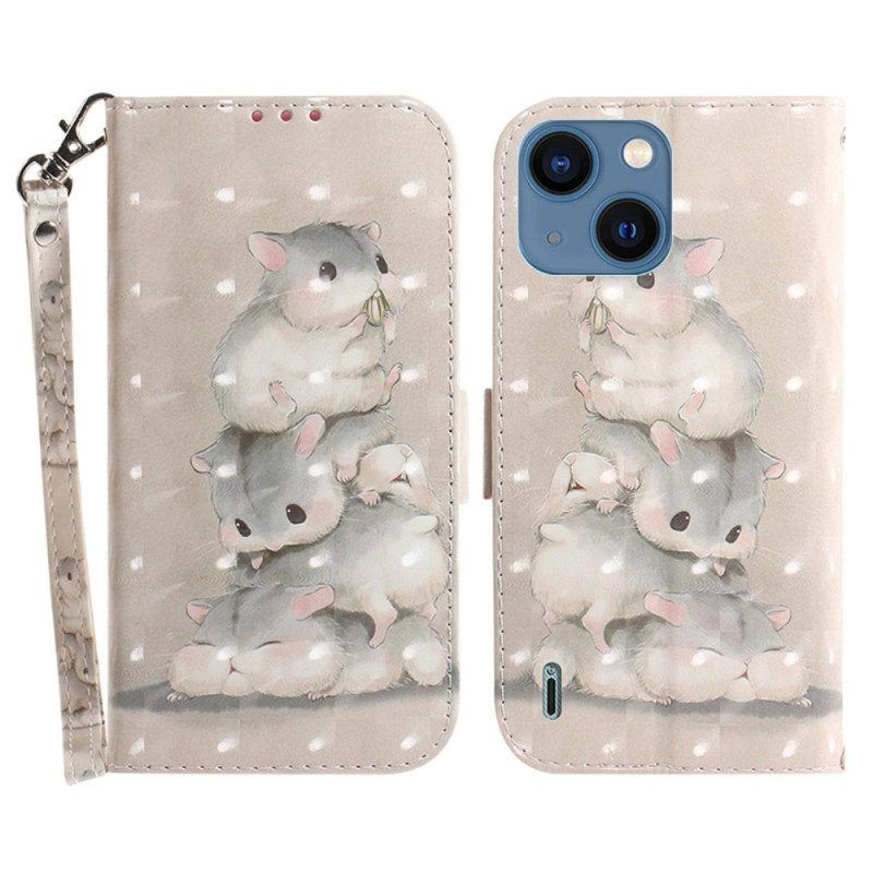 Flip Case Für iPhone 15 Plus Mit Kordel Hamster Mit Riemen