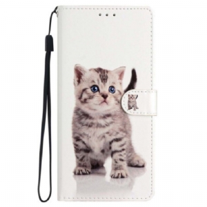 Flip Case Für iPhone 15 Plus Mit Kordel Kleine Katze Mit Riemen