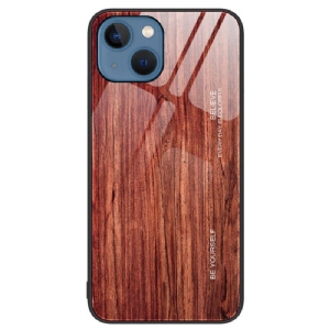 Hülle Für iPhone 15 Plus Holzdesign Aus Gehärtetem Glas