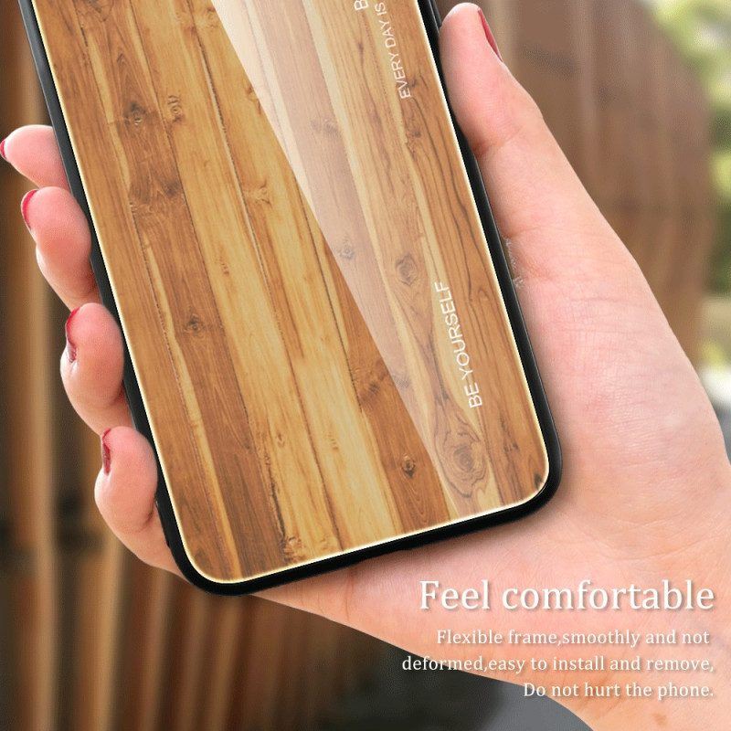 Hülle Für iPhone 15 Plus Holzdesign Aus Gehärtetem Glas