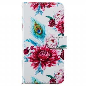 Lederhüllen Für iPhone 15 Plus Mit Kordel Blumen Mit Riemen