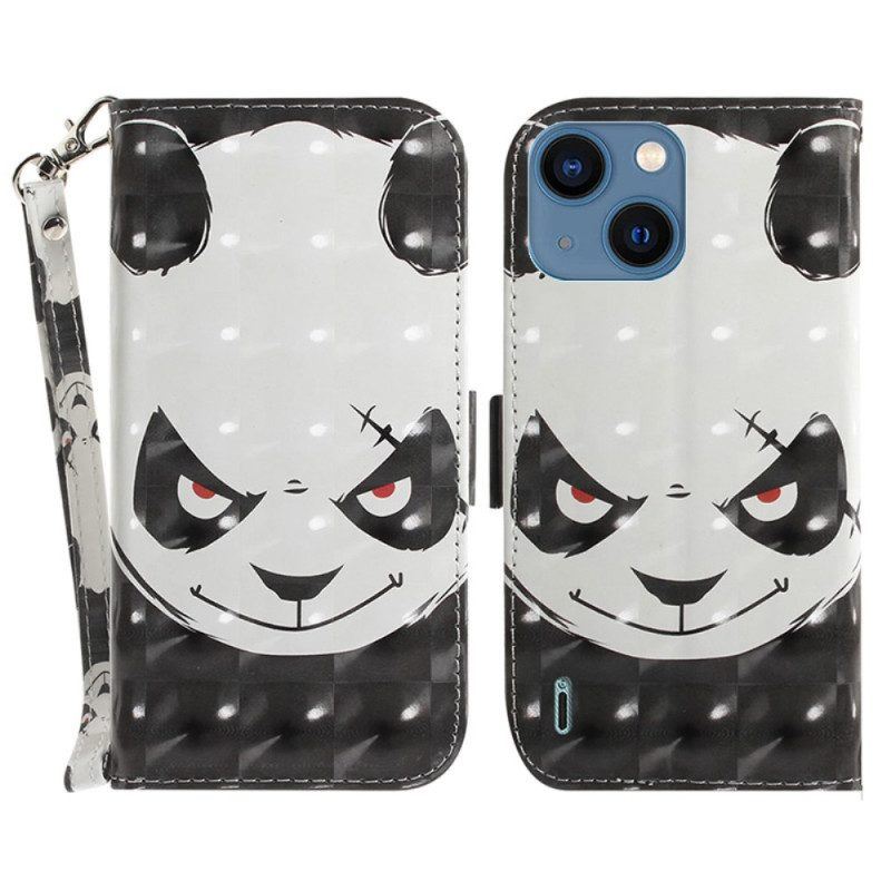 Lederhüllen Für iPhone 15 Plus Mit Kordel Wütender Panda Mit Riemen