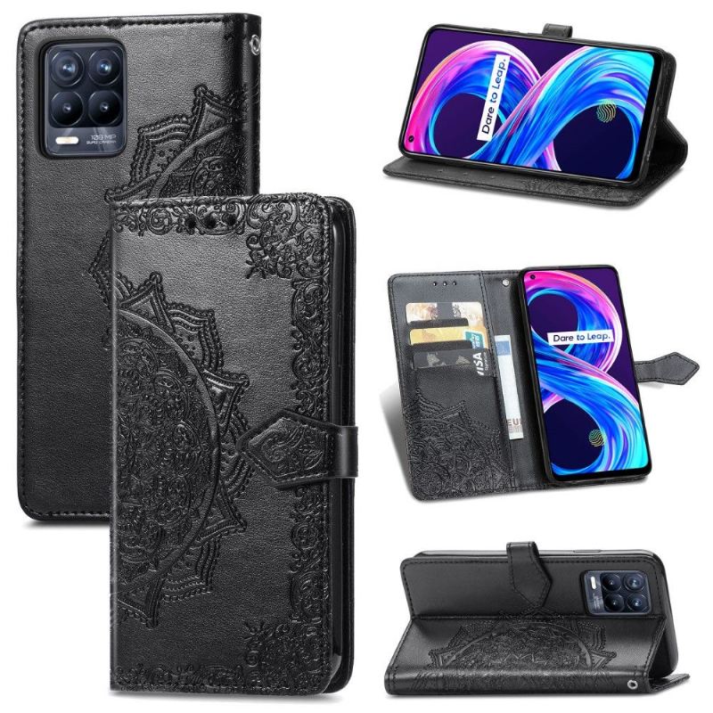 Flip Case Für Realme 8 / 8 Pro Mandala-relief Aus Kunstleder