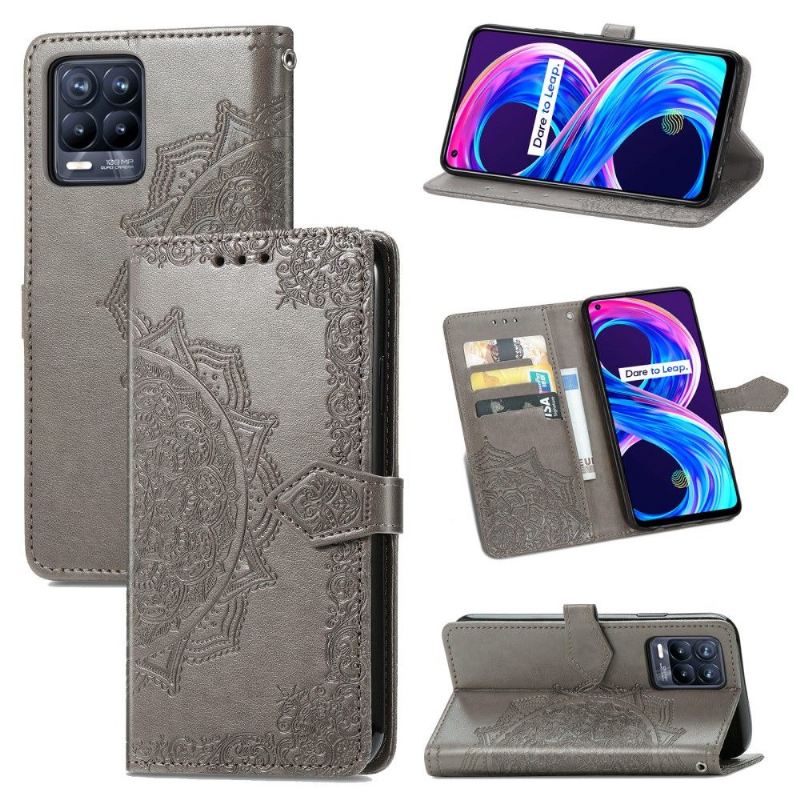 Flip Case Für Realme 8 / 8 Pro Mandala-relief Aus Kunstleder