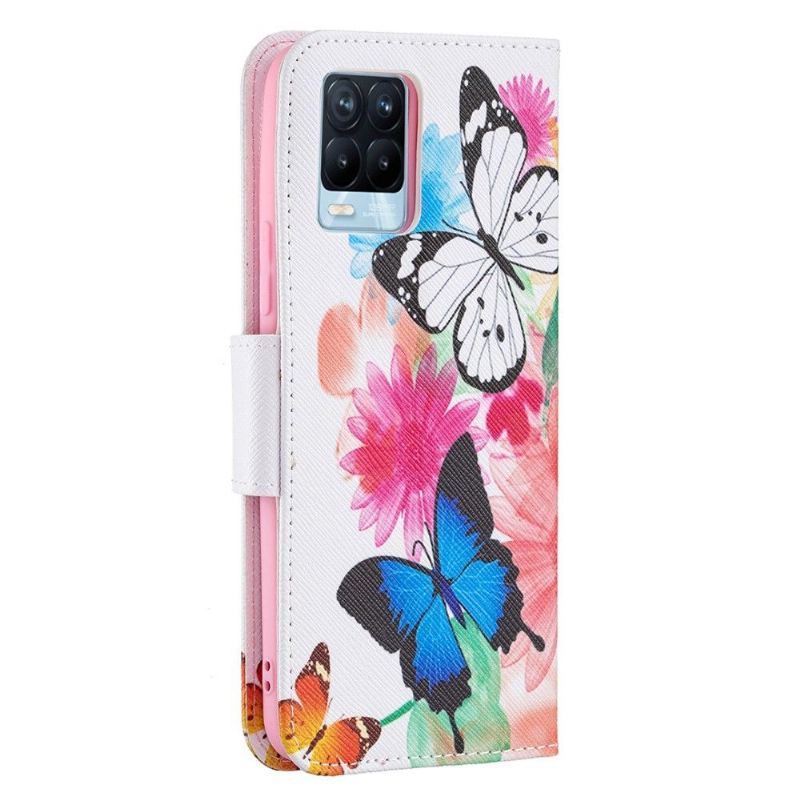 Flip Case Für Realme 8 / 8 Pro Schmetterlinge Und Bunte Blumen