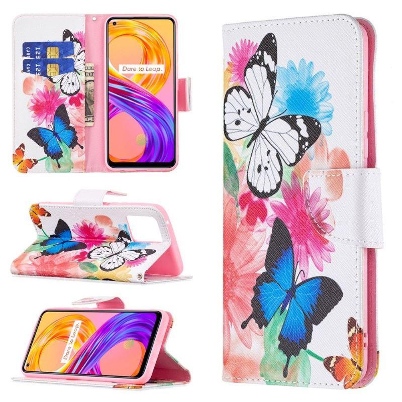 Flip Case Für Realme 8 / 8 Pro Schmetterlinge Und Bunte Blumen