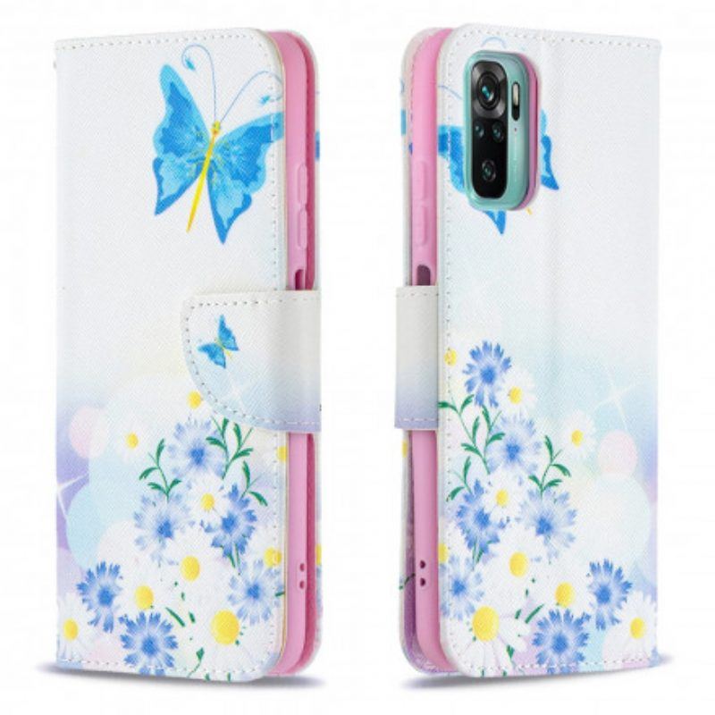 Flip Case Für Xiaomi Redmi Note 10 / 10S Bemalte Schmetterlinge Und Blumen