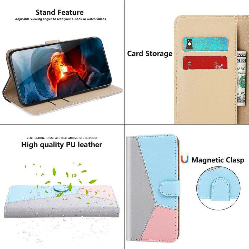 Flip Case Für Xiaomi Redmi Note 10 / 10S Dreifarbiger Ledereffekt