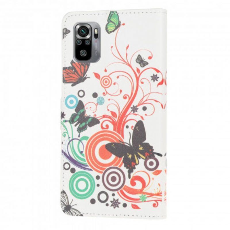 Flip Case Für Xiaomi Redmi Note 10 / 10S Schmetterlinge Und Blumen