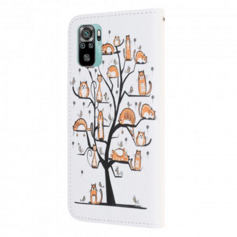 Lederhüllen Für Xiaomi Redmi Note 10 / 10S Mit Kordel Funky Cats Mit Riemen