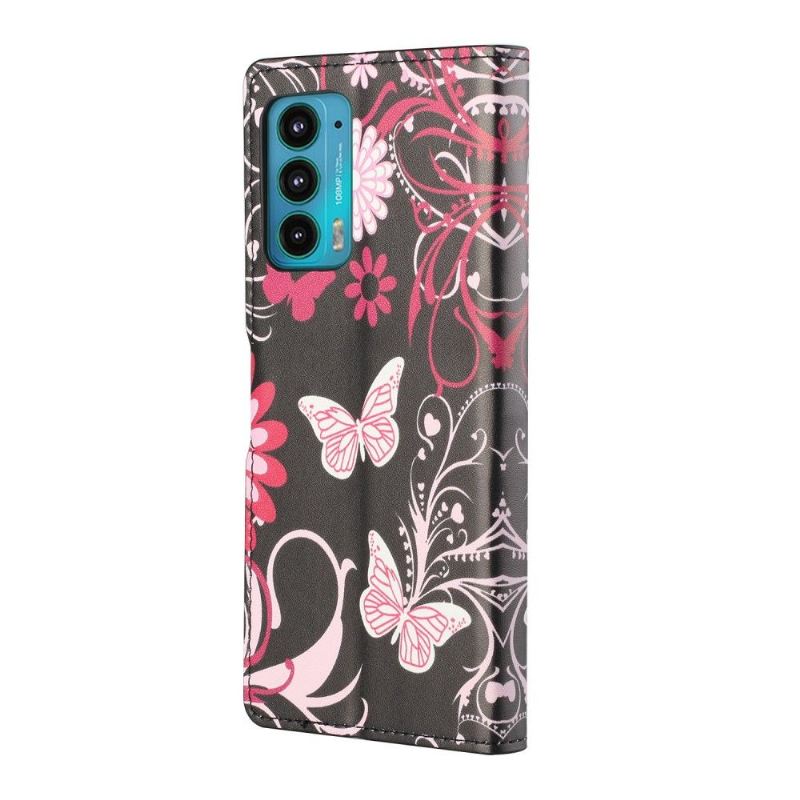 Lederhüllen Für Motorola Edge 20 Schmetterlinge Und Blumen