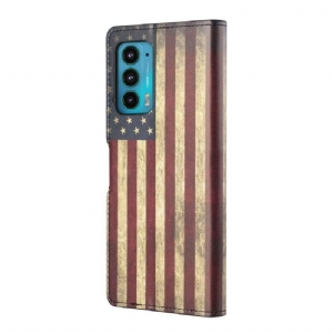 Lederhüllen Für Motorola Edge 20 Vintage Amerikanische Flagge