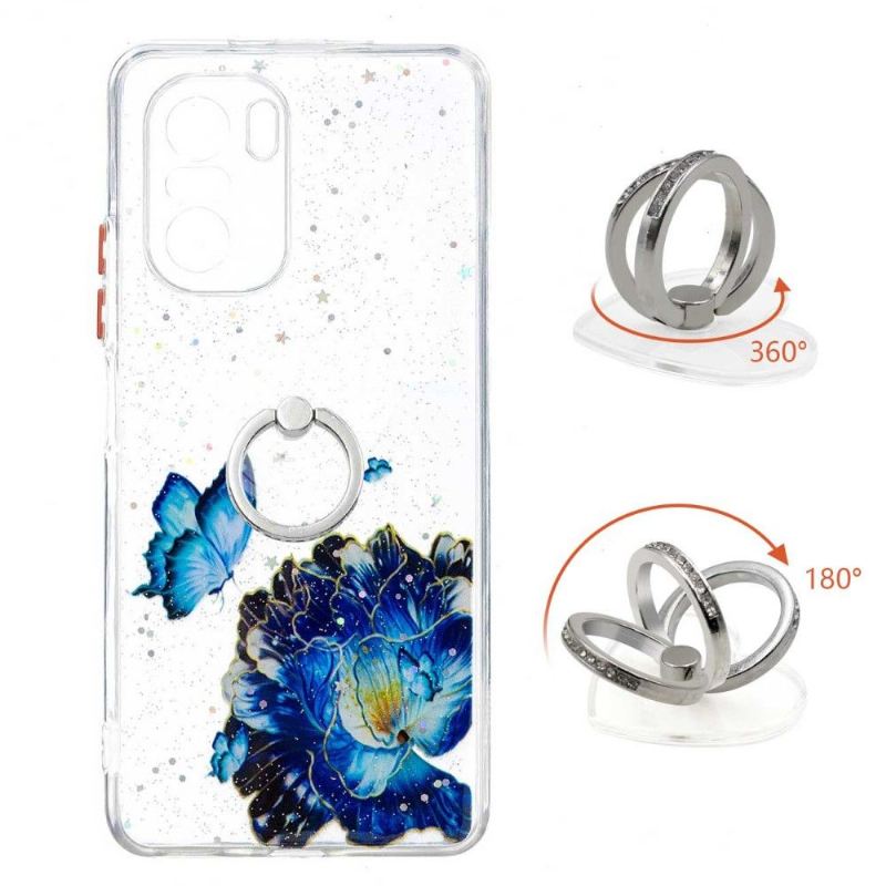 Hülle Für Xiaomi Mi 11i / Poco F3 Blaue Blumen Und Schmetterlinge Mit Ring