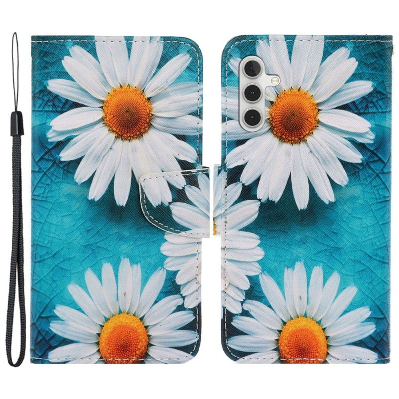 Lederhüllen Samsung Galaxy A15 5g Handyhülle Riemen Chrysantheme