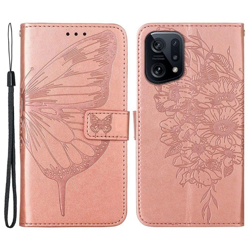 Lederhüllen Für Oppo Find X5 Schmetterlingsblumen-kartenhalter