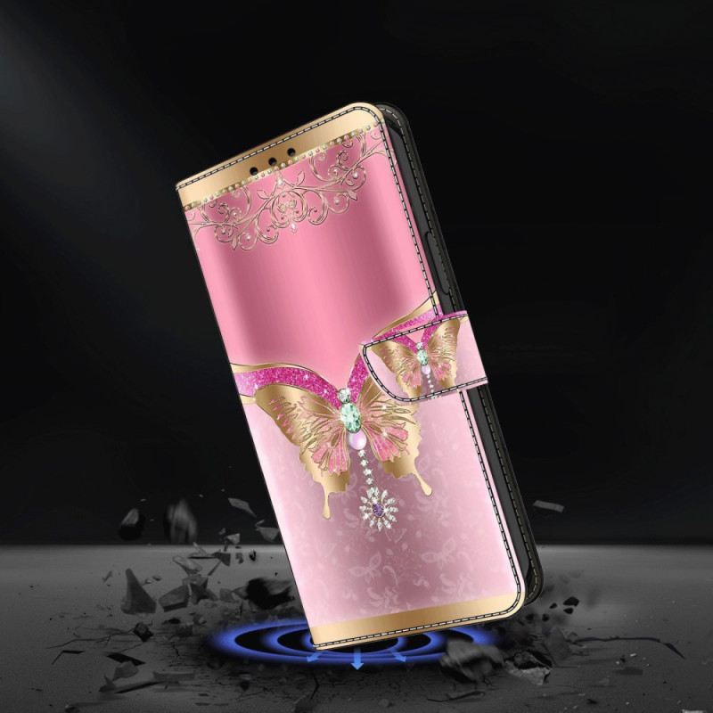 Lederhüllen Für Honor X9b / Magic 6 Lite Rosa-goldener Schmetterling