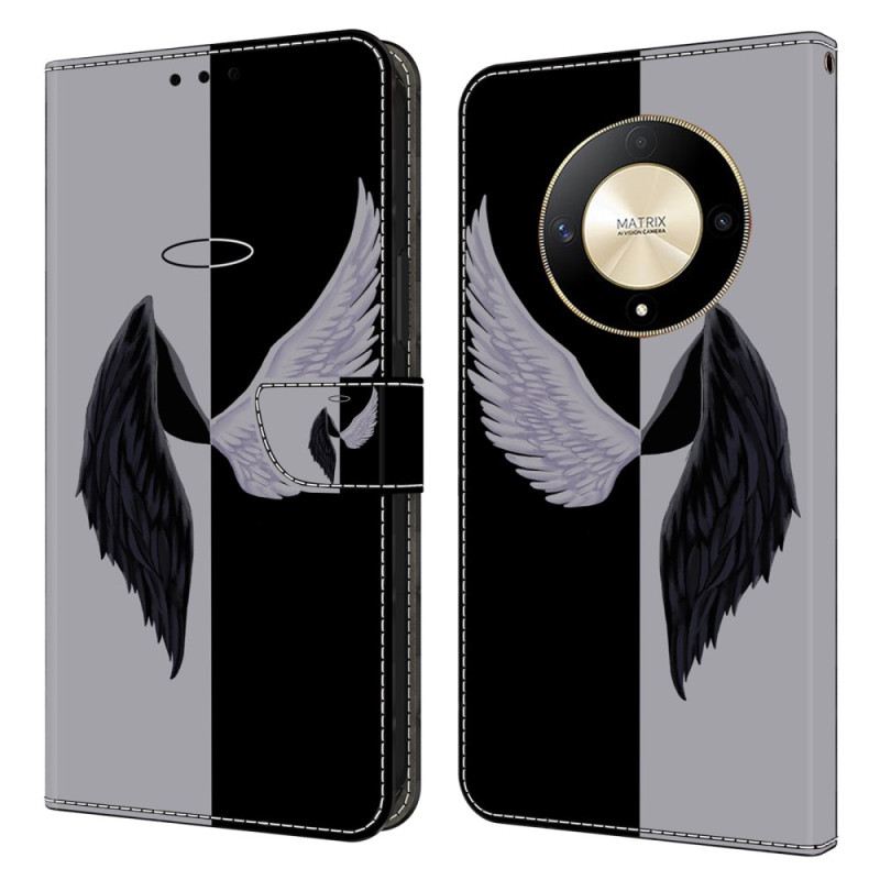 Lederhüllen Für Honor X9b / Magic 6 Lite Schwarz-weiße Flügel