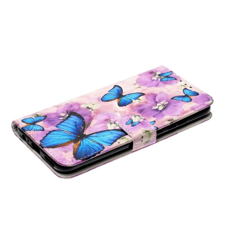 Flip Case Für Huawei P Smart 2020 Blaue Schmetterlinge Und Blumen