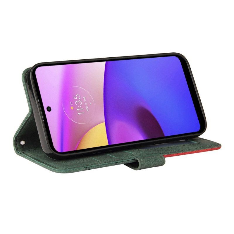 Lederhüllen Für Moto E40 / E30 / E20 Zweifarbiges. Charakteristisches Kunstleder