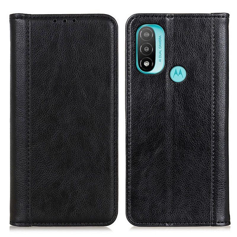 Schutzhülle Für Moto E40 / E30 / E20 Flip Case Eleganz Aus Gespaltenem Litschi-leder