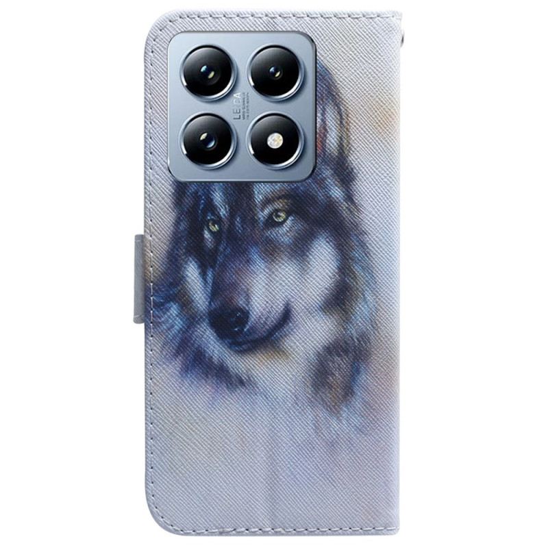 Lederhüllen Für Xiaomi 14t Wolf-aquarell