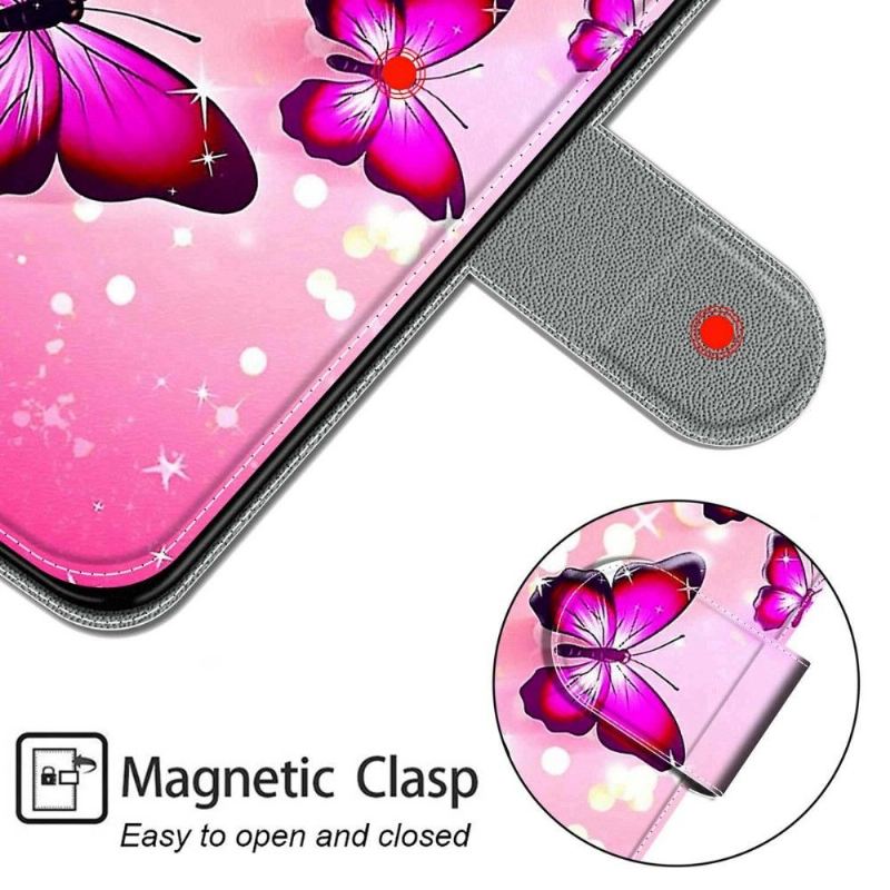 Flip Case Für Samsung Galaxy A03s Rosa Schmetterlinge