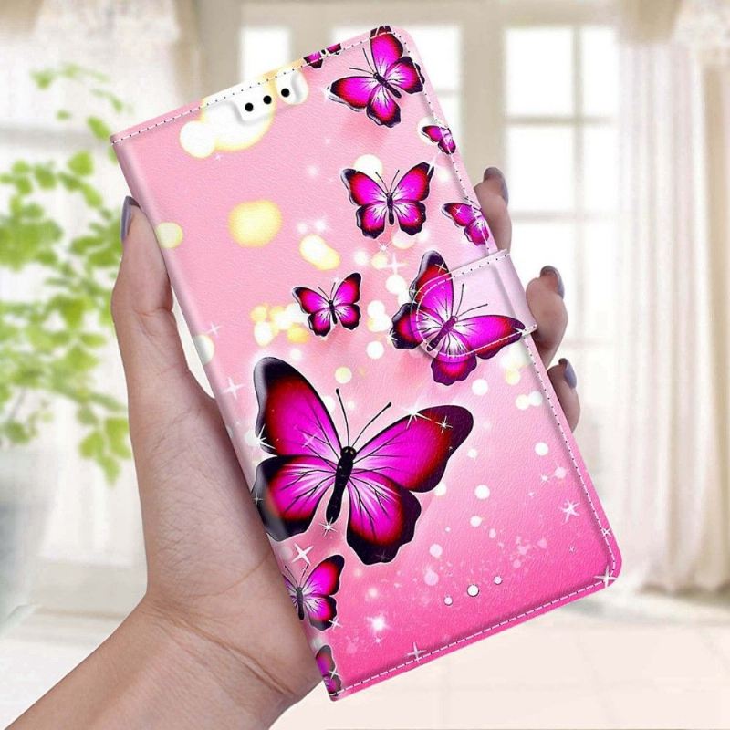 Flip Case Für Samsung Galaxy A03s Rosa Schmetterlinge