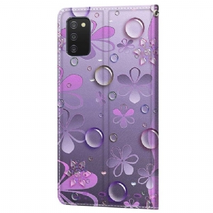 Lederhüllen Für Samsung Galaxy A03s Violette Blumenillustration