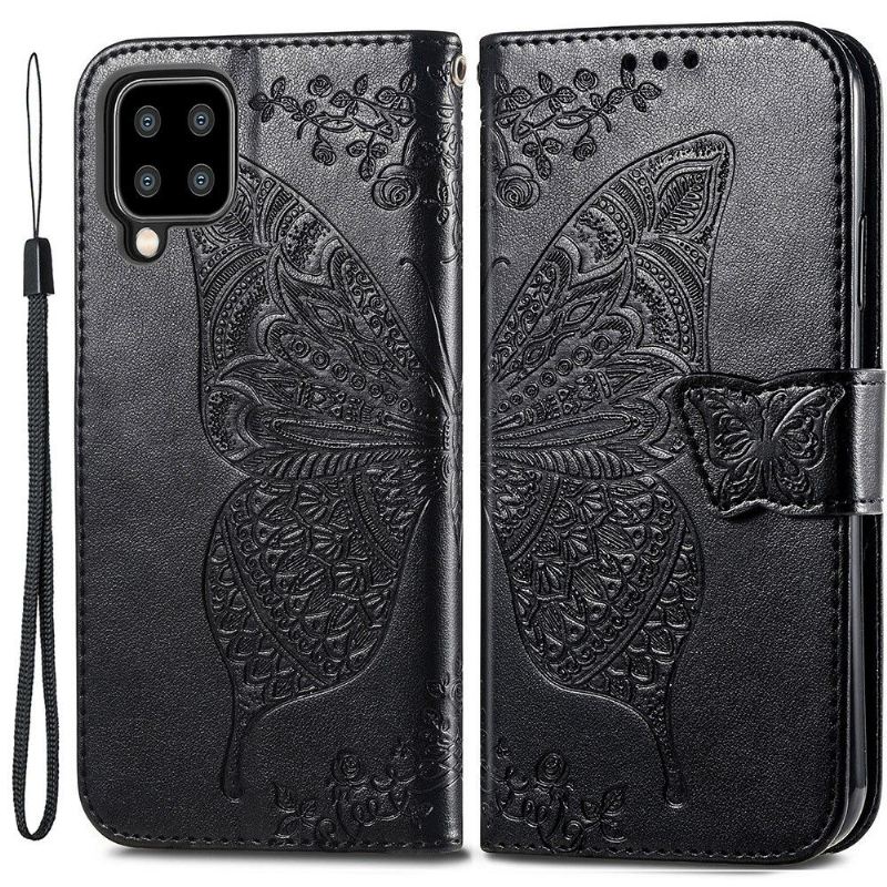 Flip Case Für Samsung Galaxy A22 4G Reliefschmetterling