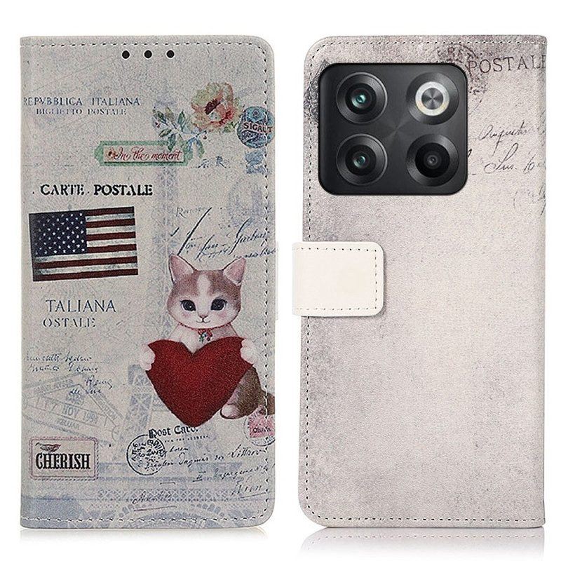 Flip Case Für OnePlus 10T 5G Reisende Katze