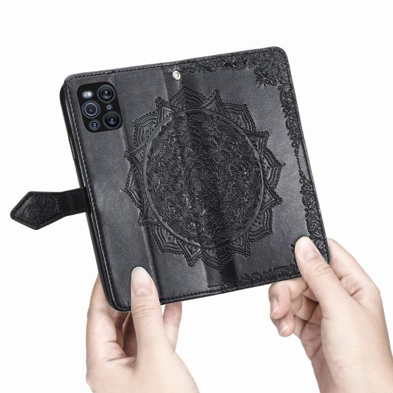 Flip Case Für Oppo Find X3 Pro Mandala-relief Aus Kunstleder