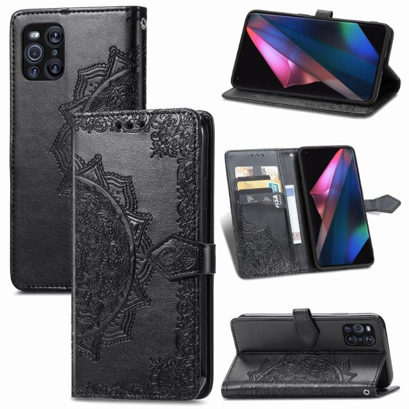 Flip Case Für Oppo Find X3 Pro Mandala-relief Aus Kunstleder