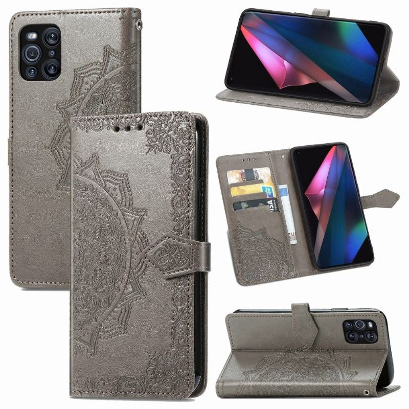 Flip Case Für Oppo Find X3 Pro Mandala-relief Aus Kunstleder