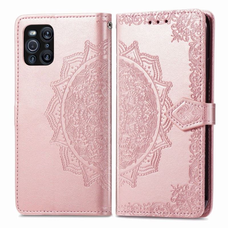 Flip Case Für Oppo Find X3 Pro Mandala-relief Aus Kunstleder