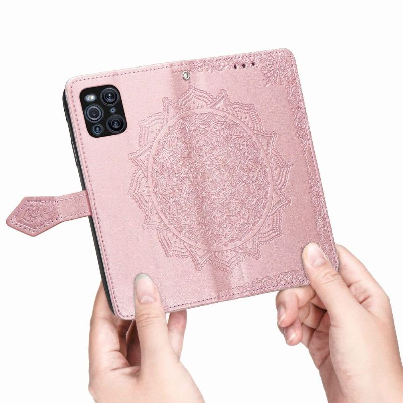 Flip Case Für Oppo Find X3 Pro Mandala-relief Aus Kunstleder