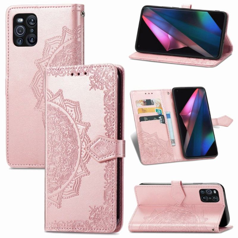 Flip Case Für Oppo Find X3 Pro Mandala-relief Aus Kunstleder