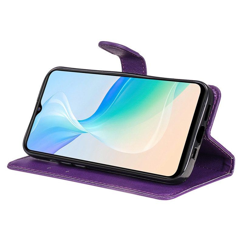 Flip Case Für Vivo Y76 5G Mit Kordel Riemchenledereffekt