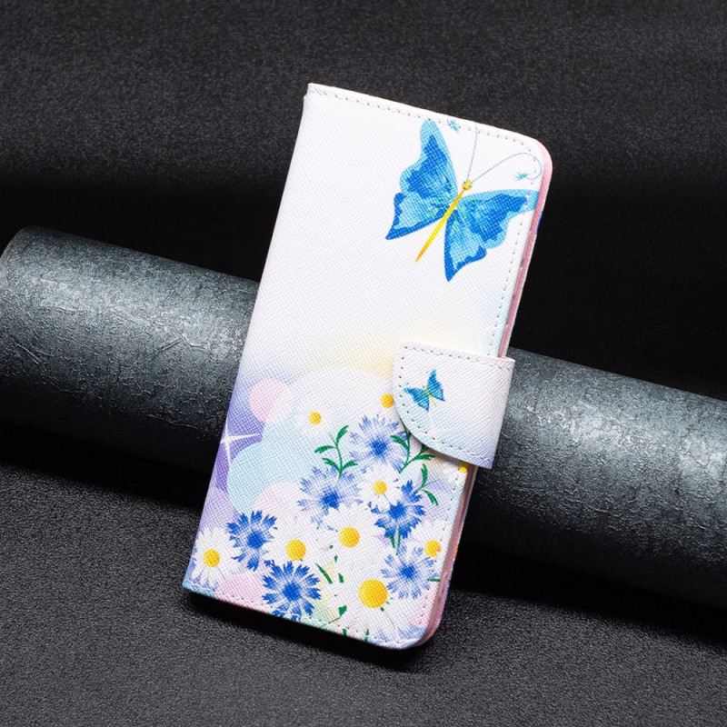 Lederhüllen Für Google Pixel 8a Schmetterlinge Und Blumen Aquarell