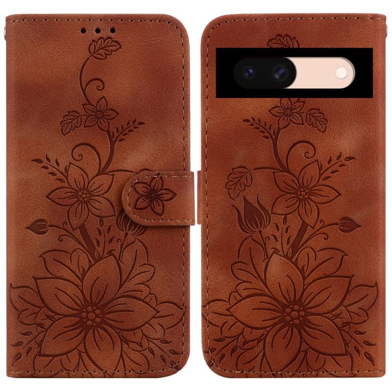 Lederhüllen Google Pixel 8a Handyhülle Blumen Mit Riemen