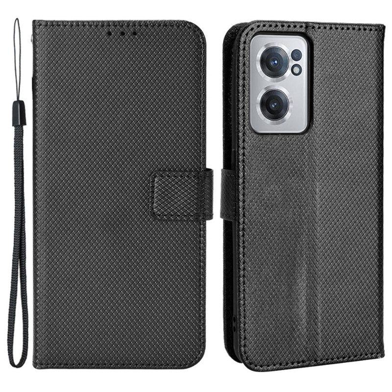 Flip Case Für OnePlus Nord CE 2 5G Mit Kordel Riemchen-diamant-textur