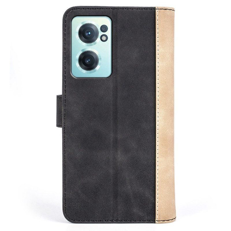 Flip Case Für OnePlus Nord CE 2 5G Zweifarbiges Kunstleder