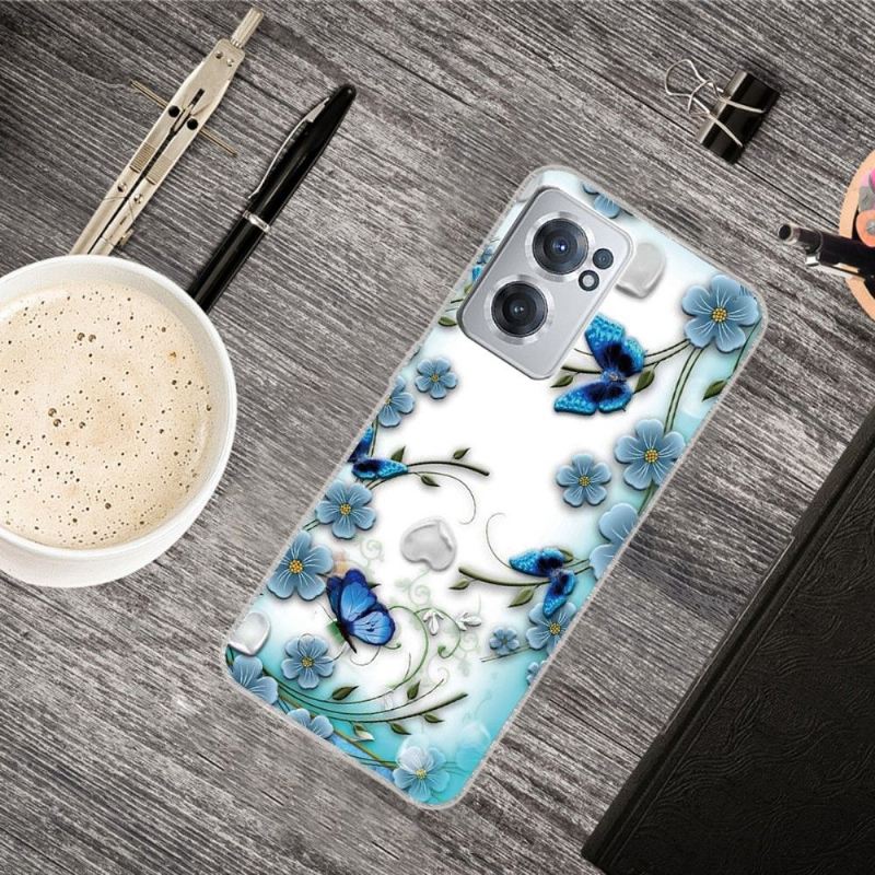 Handyhülle Für OnePlus Nord CE 2 5G Schutzhülle Blaue Schmetterlinge Und Blumen