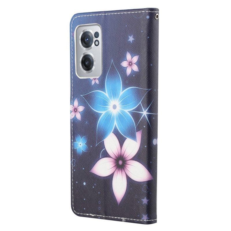 Lederhüllen Für OnePlus Nord CE 2 5G Blaue Und Rosa Blumen