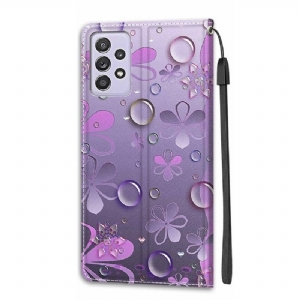 Flip Case Für Samsung Galaxy A52 5G / A52 4G / A52s 5G Violette Blumenillustration