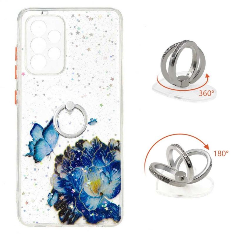 Handyhülle Für Samsung Galaxy A52 5G / A52 4G / A52s 5G Blaue Blumen Und Schmetterlinge Mit Ring