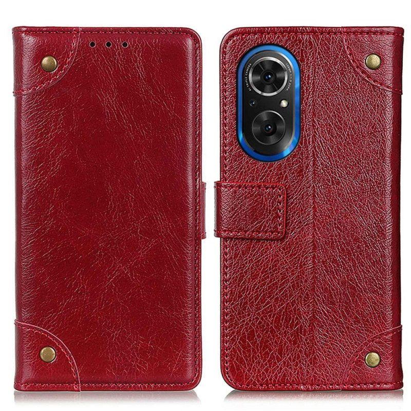 Flip Case Für Honor 50 SE Stil: Nappaleder Mit Vintage-nieten